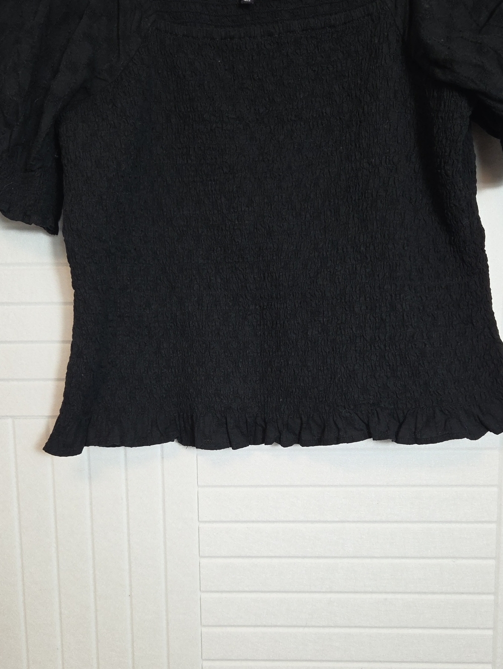 Madewell Black Smocked Ruffle Trim Peasant Top Size L - Picture 3 of 8